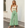image:imageTanming Womens Gingham Pants Casual Cotton Wide Leg Ruffle Hem Lounge Pants Plaid Trousers with PocketsGreen