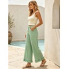 image:imageTanming Womens Gingham Pants Casual Cotton Wide Leg Ruffle Hem Lounge Pants Plaid Trousers with PocketsGreen