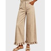 image:imageTanming Womens Gingham Pants Casual Cotton Wide Leg Ruffle Hem Lounge Pants Plaid Trousers with PocketsKhaki