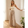 image:imageTanming Womens Gingham Pants Casual Cotton Wide Leg Ruffle Hem Lounge Pants Plaid Trousers with PocketsKhaki