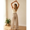 image:imageTanming Womens Gingham Pants Casual Cotton Wide Leg Ruffle Hem Lounge Pants Plaid Trousers with PocketsKhaki