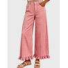 image:imageTanming Womens Gingham Pants Casual Cotton Wide Leg Ruffle Hem Lounge Pants Plaid Trousers with PocketsRed