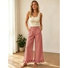 image:imageTanming Womens Gingham Pants Casual Cotton Wide Leg Ruffle Hem Lounge Pants Plaid Trousers with PocketsRed