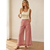 image:imageTanming Womens Gingham Pants Casual Cotton Wide Leg Ruffle Hem Lounge Pants Plaid Trousers with PocketsRed