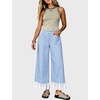 image:imageTanming Womens Gingham Wide Leg Palazzo Pants Casual LaceHem Lounge Pants PJ Bottoms with Pockets for VacationBlue