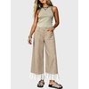 image:imageTanming Womens Gingham Wide Leg Palazzo Pants Casual LaceHem Lounge Pants PJ Bottoms with Pockets for VacationKhaki