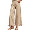 image:imageTanming Womens Gingham Pants Casual Cotton Wide Leg Ruffle Hem Lounge Pants Plaid Trousers with PocketsKhaki