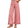 image:imageTanming Womens Gingham Pants Casual Cotton Wide Leg Ruffle Hem Lounge Pants Plaid Trousers with PocketsRed