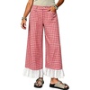 image:imageTanming Womens Gingham Wide Leg Palazzo Pants Casual LaceHem Lounge Pants PJ Bottoms with Pockets for VacationRed