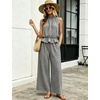 image:imageTanming Womens 2 Piece Set Outfits Gingham Plaid Sleeveless Ruffle Top Wide Leg Pants Summer Casual Beach Vacation SetsBlack