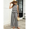 image:imageTanming Womens 2 Piece Set Outfits Gingham Plaid Sleeveless Ruffle Top Wide Leg Pants Summer Casual Beach Vacation SetsBlack