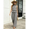 image:imageTanming Womens 2 Piece Set Outfits Gingham Plaid Sleeveless Ruffle Top Wide Leg Pants Summer Casual Beach Vacation SetsBlack