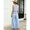 image:imageTanming Womens 2 Piece Set Outfits Gingham Plaid Sleeveless Ruffle Top Wide Leg Pants Summer Casual Beach Vacation SetsBlue
