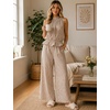 image:imageTanming Womens 2 Piece Set Outfits Gingham Plaid Sleeveless Ruffle Top Wide Leg Pants Summer Casual Beach Vacation SetsBrown