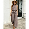 image:imageTanming Womens 2 Piece Set Outfits Gingham Plaid Sleeveless Ruffle Top Wide Leg Pants Summer Casual Beach Vacation SetsCoffee