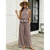 image:imageTanming Womens 2 Piece Set Outfits Gingham Plaid Sleeveless Ruffle Top Wide Leg Pants Summer Casual Beach Vacation SetsCoffee