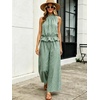 image:imageTanming Womens 2 Piece Set Outfits Gingham Plaid Sleeveless Ruffle Top Wide Leg Pants Summer Casual Beach Vacation SetsDarkgreen