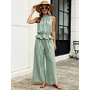 image:imageTanming Womens 2 Piece Set Outfits Gingham Plaid Sleeveless Ruffle Top Wide Leg Pants Summer Casual Beach Vacation SetsDarkgreen