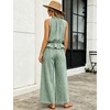 image:imageTanming Womens 2 Piece Set Outfits Gingham Plaid Sleeveless Ruffle Top Wide Leg Pants Summer Casual Beach Vacation SetsDarkgreen