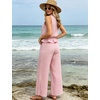 image:imageTanming Womens 2 Piece Set Outfits Gingham Plaid Sleeveless Ruffle Top Wide Leg Pants Summer Casual Beach Vacation SetsPink