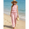 image:imageTanming Womens 2 Piece Set Outfits Gingham Plaid Sleeveless Ruffle Top Wide Leg Pants Summer Casual Beach Vacation SetsPink