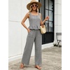 image:imageTanming 2 Piece Sets For Women Plaid Gingham Summer Tank Top Wide Leg Pants Matching Outfit Beach Vacation Lounge SetBlack