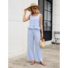 image:imageTanming 2 Piece Sets For Women Plaid Gingham Summer Tank Top Wide Leg Pants Matching Outfit Beach Vacation Lounge SetBlue