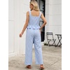 image:imageTanming 2 Piece Sets For Women Plaid Gingham Summer Tank Top Wide Leg Pants Matching Outfit Beach Vacation Lounge SetBlue