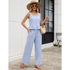 image:imageTanming 2 Piece Sets For Women Plaid Gingham Summer Tank Top Wide Leg Pants Matching Outfit Beach Vacation Lounge SetBlue