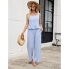 image:imageTanming 2 Piece Sets For Women Plaid Gingham Summer Tank Top Wide Leg Pants Matching Outfit Beach Vacation Lounge SetBlue