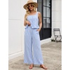 image:imageTanming 2 Piece Sets For Women Plaid Gingham Summer Tank Top Wide Leg Pants Matching Outfit Beach Vacation Lounge SetBlue