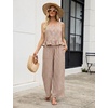 image:imageTanming 2 Piece Sets For Women Plaid Gingham Summer Tank Top Wide Leg Pants Matching Outfit Beach Vacation Lounge SetBrown