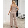 image:imageTanming 2 Piece Sets For Women Plaid Gingham Summer Tank Top Wide Leg Pants Matching Outfit Beach Vacation Lounge SetBrown