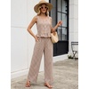 image:imageTanming 2 Piece Sets For Women Plaid Gingham Summer Tank Top Wide Leg Pants Matching Outfit Beach Vacation Lounge SetBrown