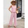 image:imageTanming 2 Piece Sets For Women Plaid Gingham Summer Tank Top Wide Leg Pants Matching Outfit Beach Vacation Lounge SetPink