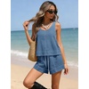 image:imageTanming Womens 2 Piece Outfits Contrast Stitching Matching Sets A Line Tank Tops High Waist Shorts with PocketsBlue Grey