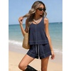 image:imageTanming Womens 2 Piece Outfits Contrast Stitching Matching Sets A Line Tank Tops High Waist Shorts with PocketsNavy