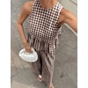 image:imageTanming Womens 2 Piece Set Outfits Gingham Plaid Tank Tops Wide Leg Pants Matching Lounge SetsCoffee