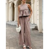 image:imageTanming Womens 2 Piece Set Outfits Gingham Plaid Tank Tops Wide Leg Pants Matching Lounge SetsCoffee