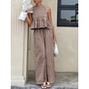 image:imageTanming Womens 2 Piece Set Outfits Gingham Plaid Tank Tops Wide Leg Pants Matching Lounge SetsCoffee