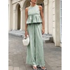 image:imageTanming Womens 2 Piece Set Outfits Gingham Plaid Tank Tops Wide Leg Pants Matching Lounge SetsDark Green