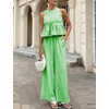 image:imageTanming Womens 2 Piece Set Outfits Gingham Plaid Tank Tops Wide Leg Pants Matching Lounge SetsGreen