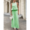 image:imageTanming Womens 2 Piece Set Outfits Gingham Plaid Tank Tops Wide Leg Pants Matching Lounge SetsGreen