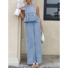 image:imageTanming Womens 2 Piece Set Outfits Gingham Plaid Tank Tops Wide Leg Pants Matching Lounge SetsNavy