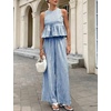 image:imageTanming Womens 2 Piece Set Outfits Gingham Plaid Tank Tops Wide Leg Pants Matching Lounge SetsNavy