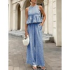 image:imageTanming Womens 2 Piece Set Outfits Gingham Plaid Tank Tops Wide Leg Pants Matching Lounge SetsNavy