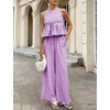 image:imageTanming Womens 2 Piece Set Outfits Gingham Plaid Tank Tops Wide Leg Pants Matching Lounge SetsPurple