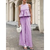 image:imageTanming Womens 2 Piece Set Outfits Gingham Plaid Tank Tops Wide Leg Pants Matching Lounge SetsPurple
