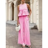 image:imageTanming Womens 2 Piece Set Outfits Gingham Plaid Tank Tops Wide Leg Pants Matching Lounge SetsRose Red
