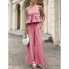 image:imageTanming Womens 2 Piece Set Outfits Gingham Plaid Tank Tops Wide Leg Pants Matching Lounge SetsWine Red